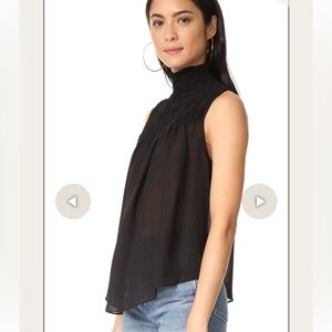 NWT Frame Denim Black Smocked Sleeveless Blouse size S